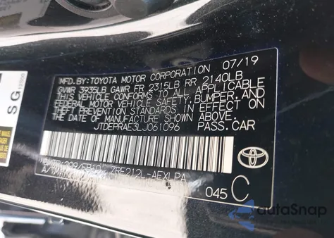 2020 Toyota Corolla Le z USA, uszkodzony, nr VIN JTDEPRAE3LJ061096